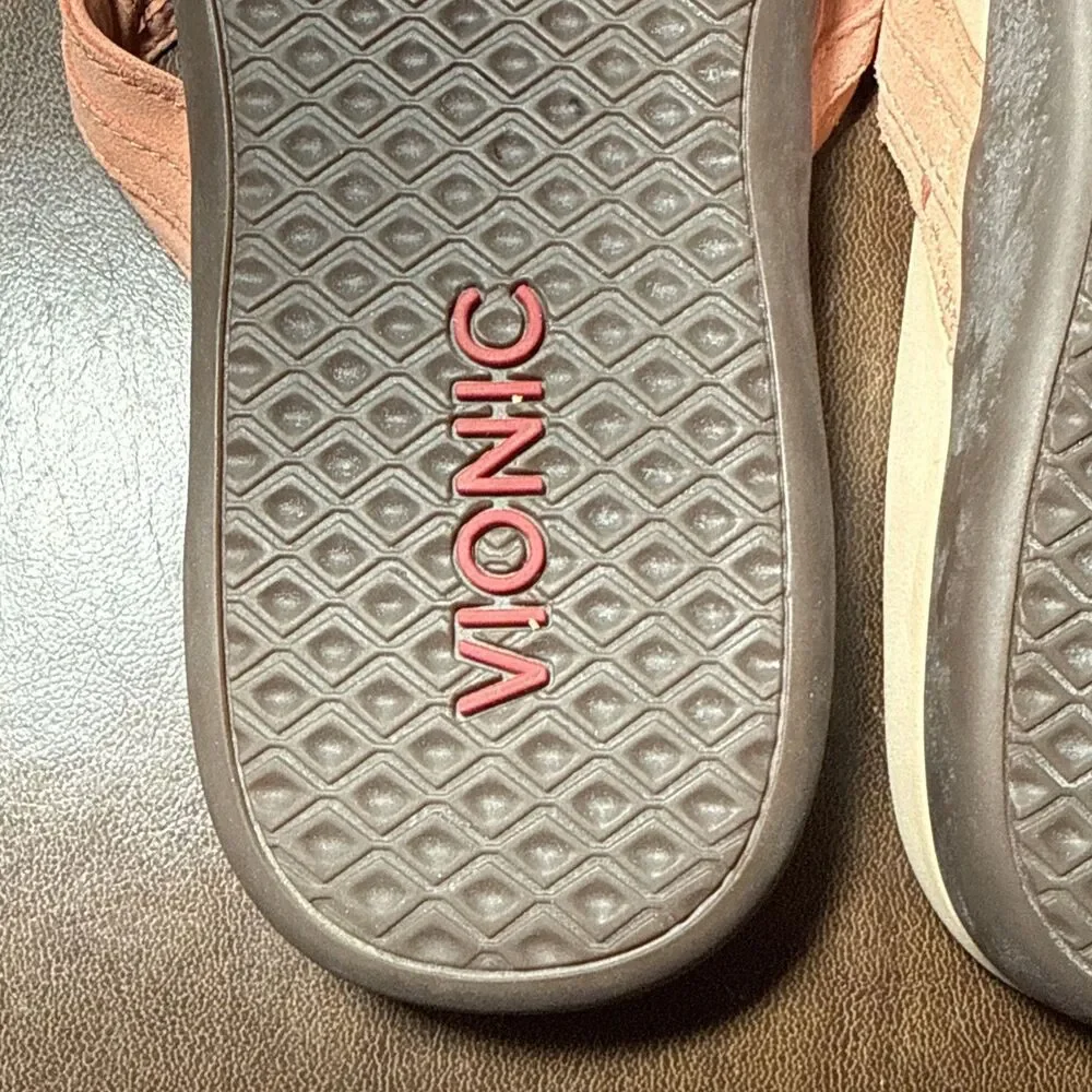Vionic Tide Aloe Toe Post Sandals Pink / Orange Size 11 Gold Ring Detail EUC